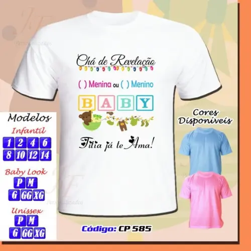 01 Camiseta Adulto Infantil Personalizada Chá de Revelação
