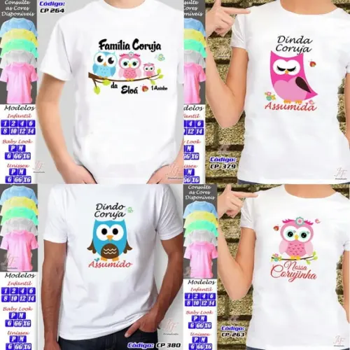 01 Camiseta Adulto Infantil Personalizada Coruja