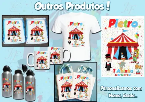 01 Camiseta Adulto Infantil Personalizada Circo