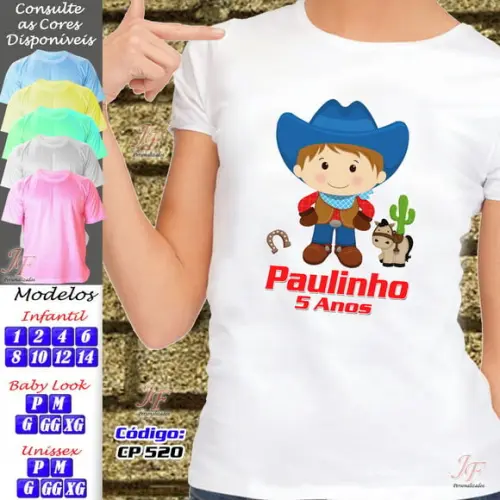 01 Camiseta Adulto Infantil Personalizada Cowboy Cowgirl