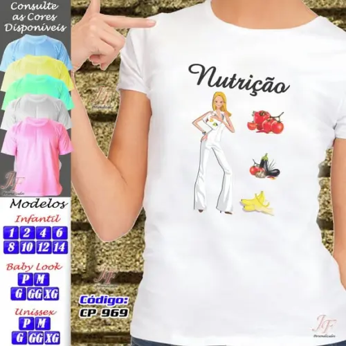 01 Camiseta Adulto Infantil Personalizada Curso Nutrição