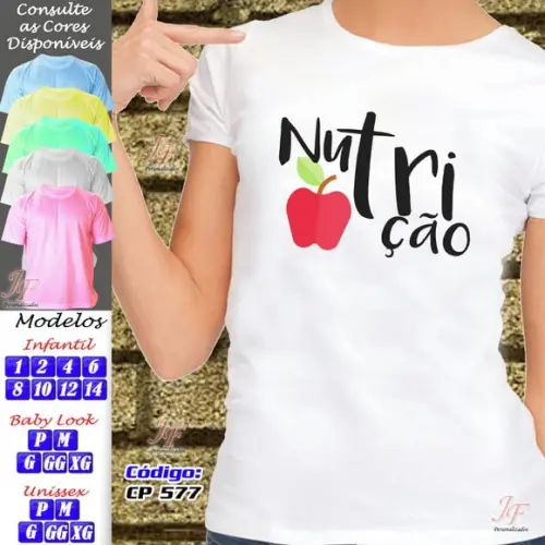 01 Camiseta Adulto Infantil Personalizada Curso Nutrição