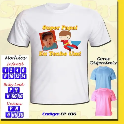 01 Camiseta Adulto Infantil Personalizada Dia dos Pais