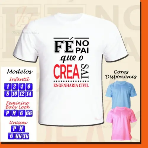 01 Camiseta Adulto Infantil Personalizada Engenharia Civil