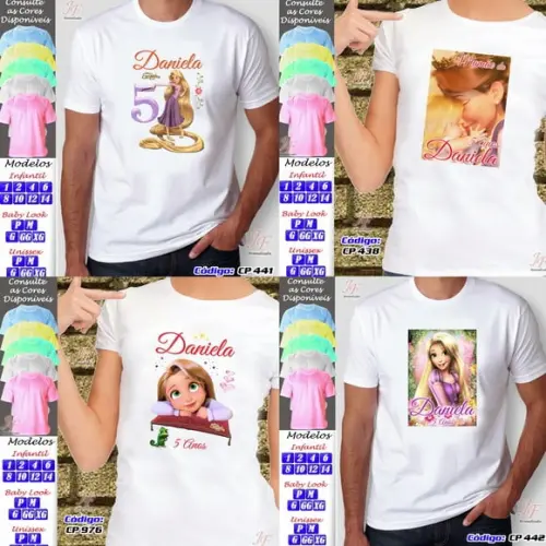 01 Camiseta Adulto Infantil Personalizada Enrolados Rapunzel
