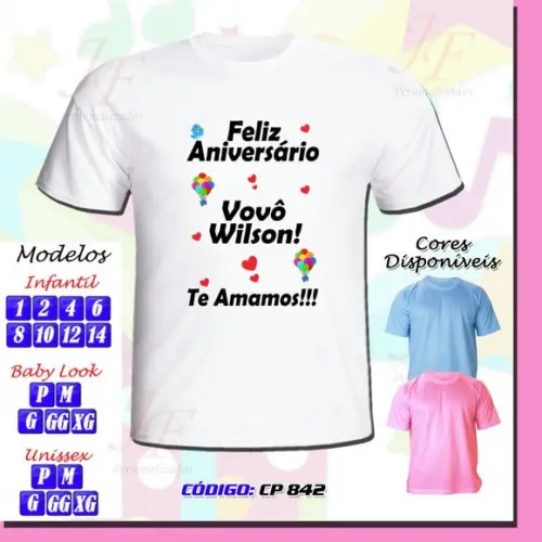 01 Camiseta Adulto Infantil Personalizada Feliz Aniversário