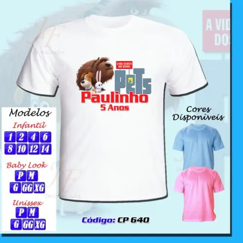 01 Camiseta Adulto Infantil Personalizada Filme Pets