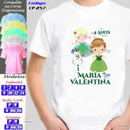 01 Camiseta Adulto Infantil Personalizada Frozen