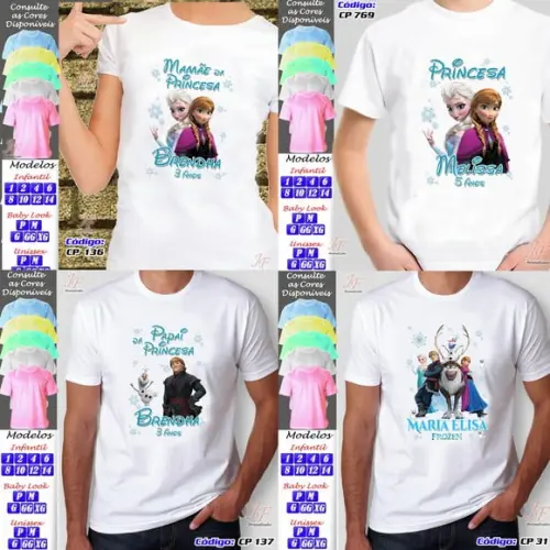 01 Camiseta Adulto Infantil Personalizada Frozen