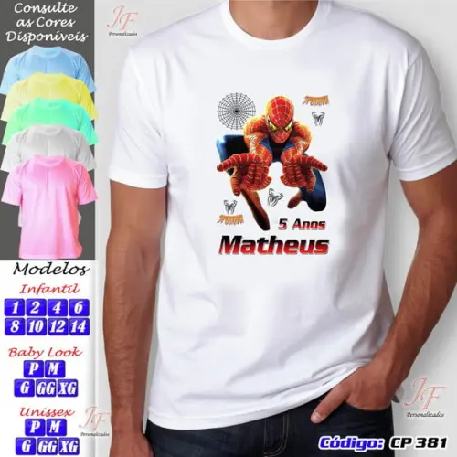 01 Camiseta Adulto Infantil Personalizada Homem Aranha