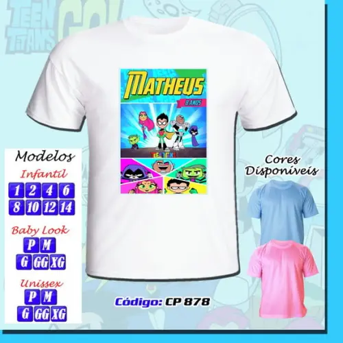 01 Camiseta Adulto Infantil Personalizada Jovens Titans