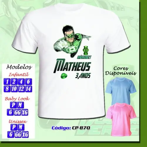 01 Camiseta Adulto Infantil Personalizada Lanterna Verde