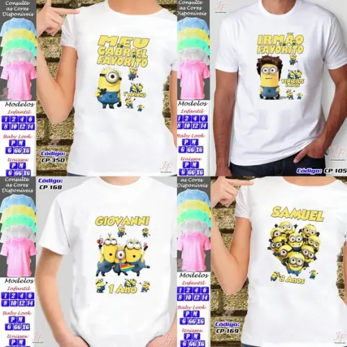 01 Camiseta Adulto Infantil Personalizada Minions