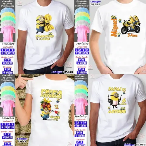 01 Camiseta Adulto Infantil Personalizada Minions