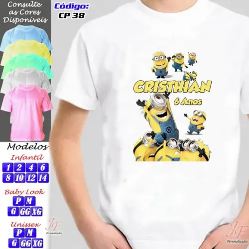 01 Camiseta Adulto Infantil Personalizada Minions