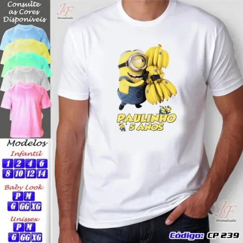 01 Camiseta Adulto Infantil Personalizada Minions