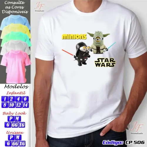 01 Camiseta Adulto Infantil Personalizada Minions Star Wars