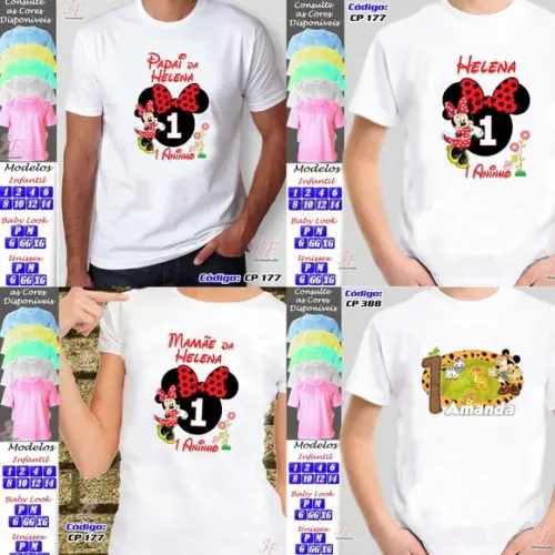 01 Camiseta Adulto Infantil Personalizada Minnie Vermelha