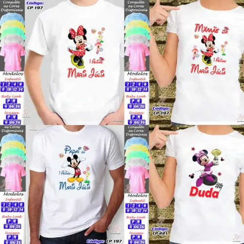 01 Camiseta Adulto Infantil Personalizada Minnie Vermelha