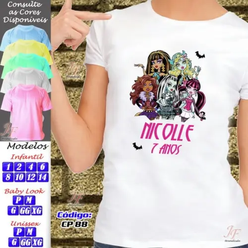 01 Camiseta Adulto Infantil Personalizada Monster High
