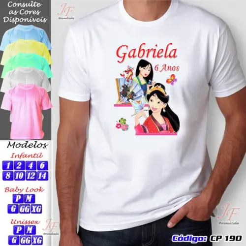 01 Camiseta Adulto Infantil Personalizada Mulan