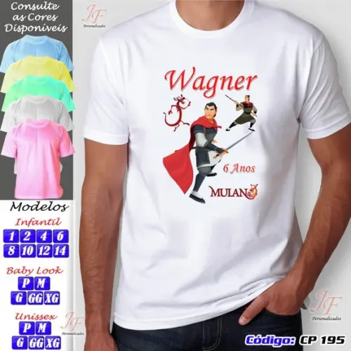 01 Camiseta Adulto Infantil Personalizada Mulan