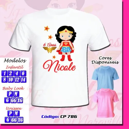 01 Camiseta Adulto Infantil Personalizada Mulher Maravilha