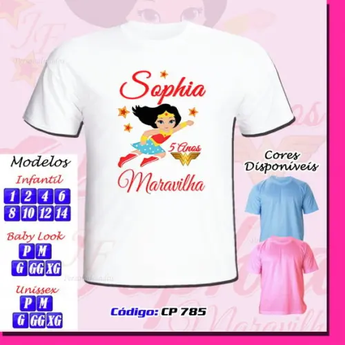 01 Camiseta Adulto Infantil Personalizada Mulher Maravilha