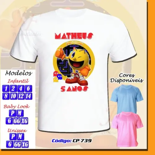 01 Camiseta Adulto Infantil Personalizada PacMan
