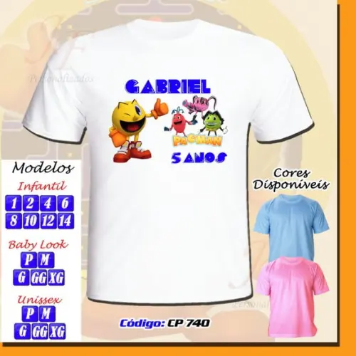 01 Camiseta Adulto Infantil Personalizada PacMan