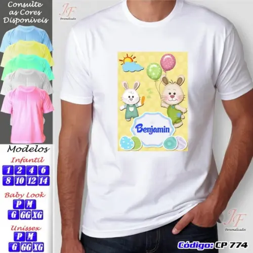 01 Camiseta Adulto Infantil Personalizada Páscoa