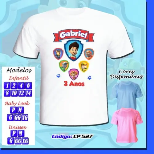 01 Camiseta Adulto Infantil Personalizada Patrulha Canina