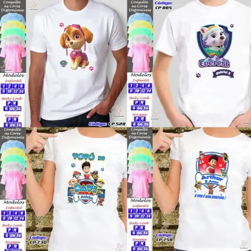 01 Camiseta Adulto Infantil Personalizada Patrulha Canina