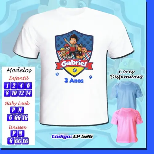 01 Camiseta Adulto Infantil Personalizada Patrulha Canina