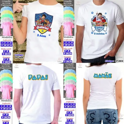 01 Camiseta Adulto Infantil Personalizada Patrulha Canina