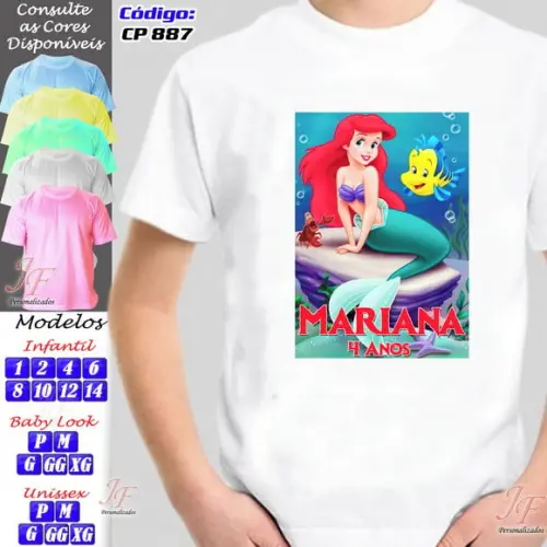 01 Camiseta Adulto Infantil Personalizada Pequena Sereia