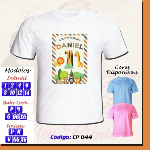 01 Camiseta Adulto Infantil Personalizada Picnic na Floresta
