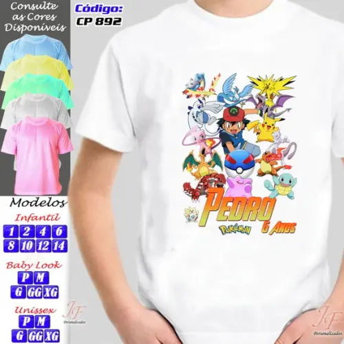 01 Camiseta Adulto Infantil Personalizada Pokemon
