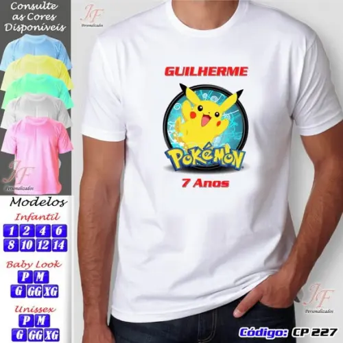 01 Camiseta Adulto Infantil Personalizada Pokemon