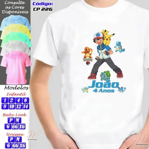 01 Camiseta Adulto Infantil Personalizada Pokemon