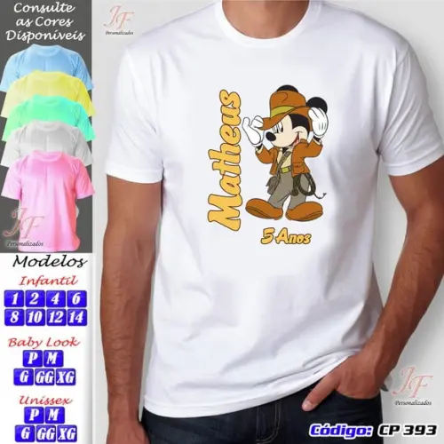 01 Camiseta Adulto Infantil Personalizada Safari do Mickey