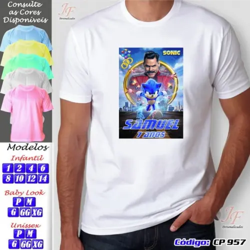 01 Camiseta Adulto Infantil Personalizada Sonic