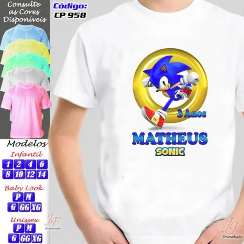 01 Camiseta Adulto Infantil Personalizada Sonic