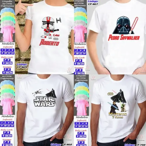01 Camiseta Adulto Infantil Personalizada Star Wars