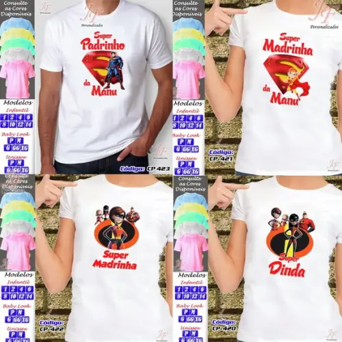 01 Camiseta Adulto Infantil Personalizada Super Padrinhos