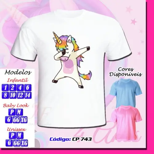 01 Camiseta Adulto Infantil Personalizada Tema Unicórnio