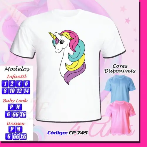 01 Camiseta Adulto Infantil Personalizada Tema Unicórnio