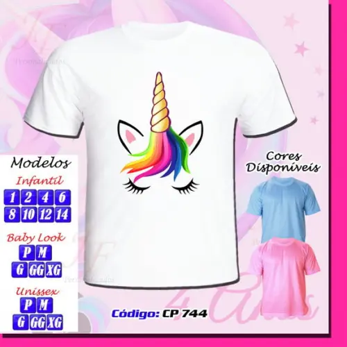01 Camiseta Adulto Infantil Personalizada Tema Unicórnio