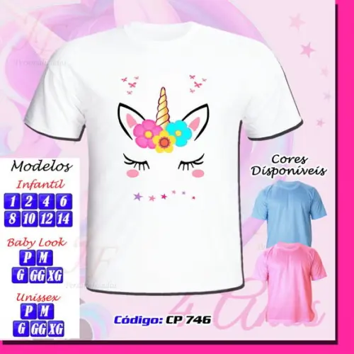 01 Camiseta Adulto Infantil Personalizada Tema Unicórnio