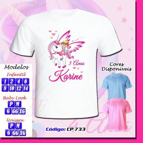 01 Camiseta Adulto Infantil Personalizada Tema Unicórnio